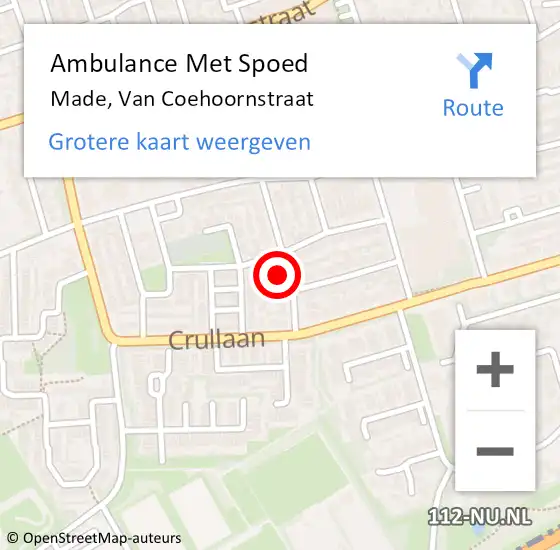 Locatie op kaart van de 112 melding: Ambulance Met Spoed Naar Made, Van Coehoornstraat op 9 september 2016 17:56