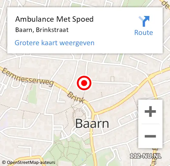 Locatie op kaart van de 112 melding: Ambulance Met Spoed Naar Baarn, Brinkstraat op 9 september 2016 18:07