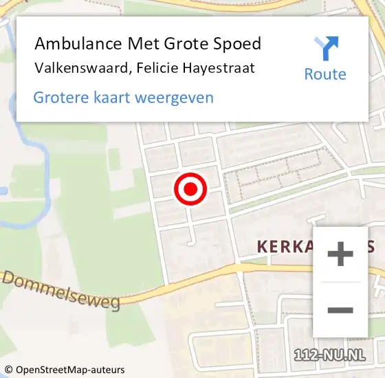 Locatie op kaart van de 112 melding: Ambulance Met Grote Spoed Naar Valkenswaard, Felicie Hayestraat op 9 september 2016 19:01