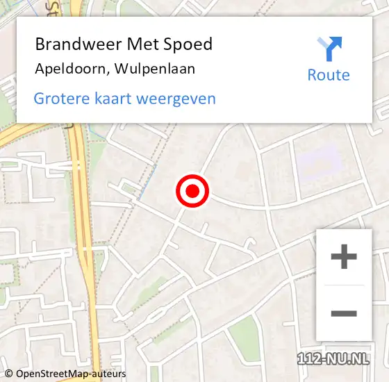 Locatie op kaart van de 112 melding: Brandweer Met Spoed Naar Apeldoorn, Wulpenlaan op 9 september 2016 19:10