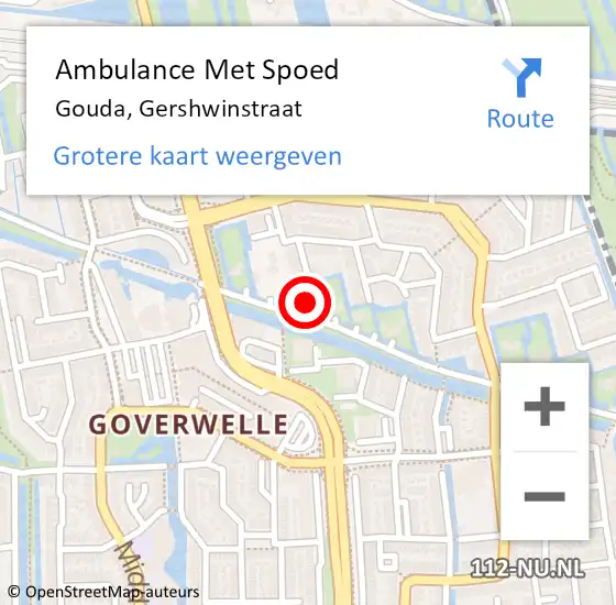 Locatie op kaart van de 112 melding: Ambulance Met Spoed Naar Gouda, Gershwinstraat op 9 september 2016 20:25