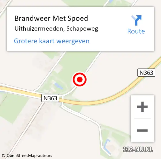 Locatie op kaart van de 112 melding: Brandweer Met Spoed Naar Uithuizermeeden, Schapeweg op 9 september 2016 21:28