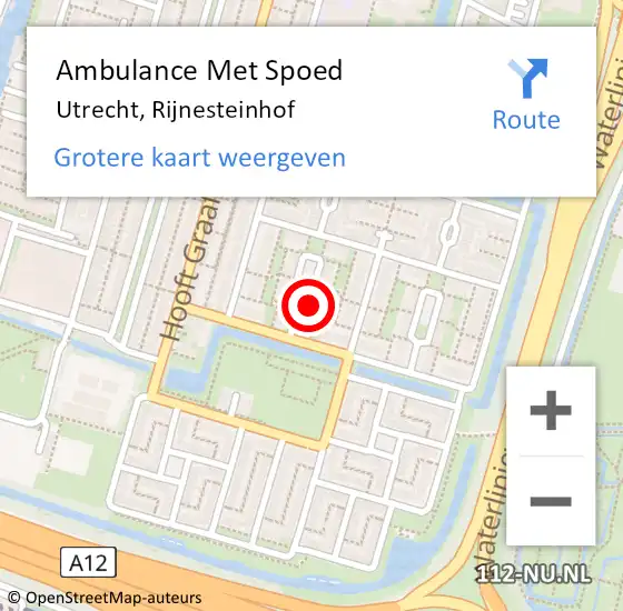 Locatie op kaart van de 112 melding: Ambulance Met Spoed Naar Utrecht, Rijnesteinhof op 9 september 2016 21:36