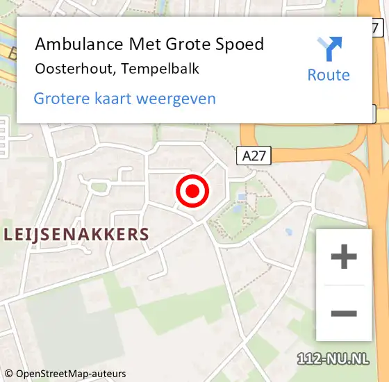 Locatie op kaart van de 112 melding: Ambulance Met Grote Spoed Naar Oosterhout, Tempelbalk op 26 december 2013 19:49