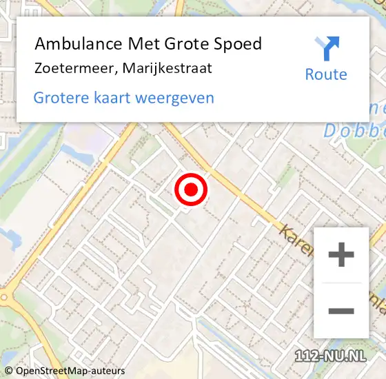 Locatie op kaart van de 112 melding: Ambulance Met Grote Spoed Naar Zoetermeer, Marijkestraat op 9 september 2016 23:25