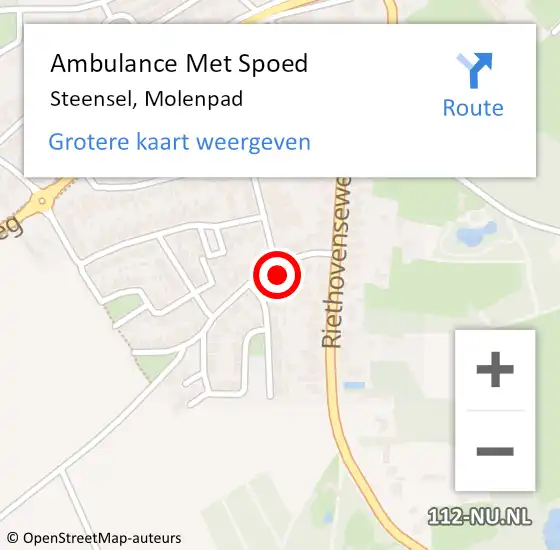 Locatie op kaart van de 112 melding: Ambulance Met Spoed Naar Steensel, Molenpad op 10 september 2016 00:36