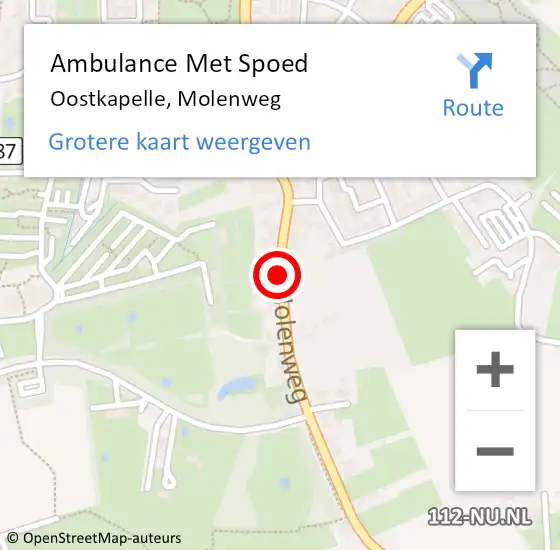 Locatie op kaart van de 112 melding: Ambulance Met Spoed Naar Oostkapelle, Molenweg op 10 september 2016 02:08