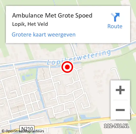 Locatie op kaart van de 112 melding: Ambulance Met Grote Spoed Naar Lopik, Het Veld op 10 september 2016 02:58