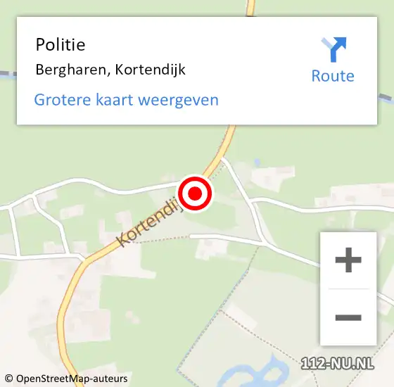 Locatie op kaart van de 112 melding: Politie Bergharen, Kortendijk op 10 september 2016 03:41