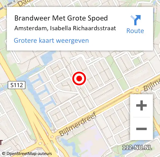 Locatie op kaart van de 112 melding: Brandweer Met Grote Spoed Naar Amsterdam, Isabella Richaardsstraat op 10 september 2016 04:11