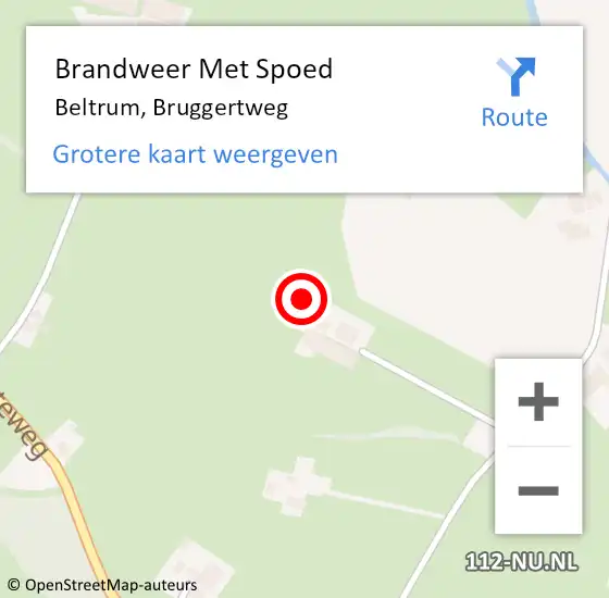Locatie op kaart van de 112 melding: Brandweer Met Spoed Naar Beltrum, Bruggertweg op 10 september 2016 04:55