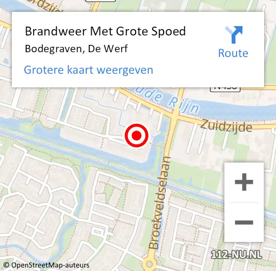 Locatie op kaart van de 112 melding: Brandweer Met Grote Spoed Naar Bodegraven, De Werf op 10 september 2016 05:26