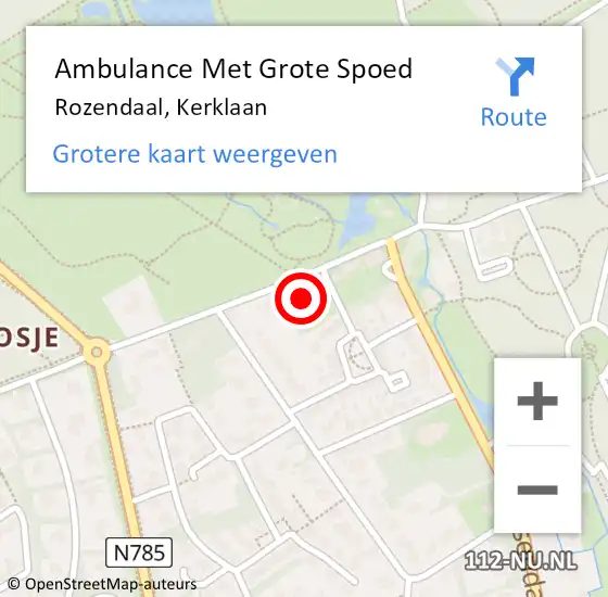 Locatie op kaart van de 112 melding: Ambulance Met Grote Spoed Naar Rozendaal, Kerklaan op 10 september 2016 07:01