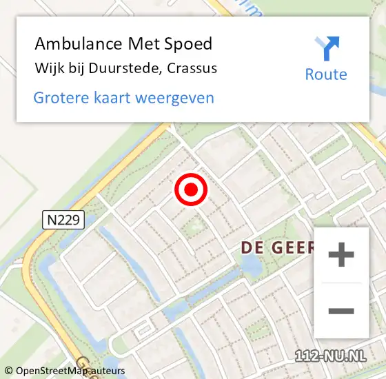 Locatie op kaart van de 112 melding: Ambulance Met Spoed Naar Wijk bij Duurstede, Crassus op 10 september 2016 08:05