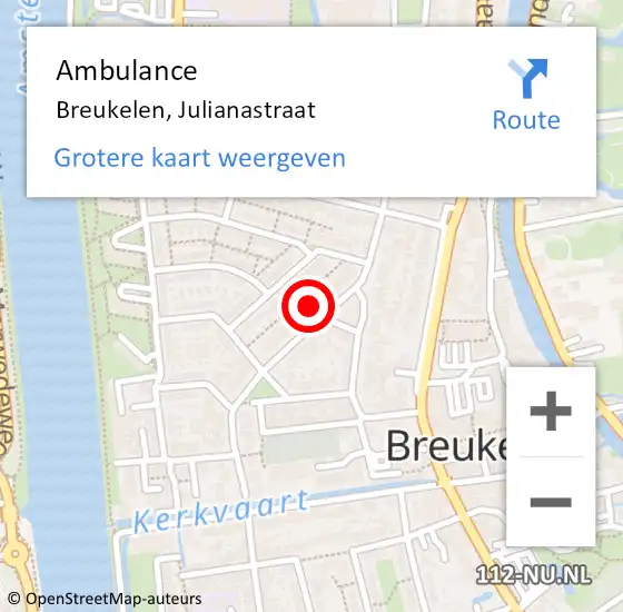 Locatie op kaart van de 112 melding: Ambulance Breukelen, Julianastraat op 10 september 2016 10:57