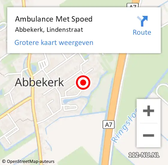 Locatie op kaart van de 112 melding: Ambulance Met Spoed Naar Abbekerk, Lindenstraat op 10 september 2016 11:49