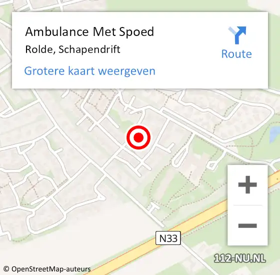 Locatie op kaart van de 112 melding: Ambulance Met Spoed Naar Rolde, Schapendrift op 10 september 2016 12:57