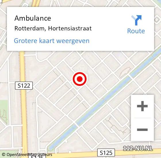 Locatie op kaart van de 112 melding: Ambulance Rotterdam, Hortensiastraat op 10 september 2016 13:18