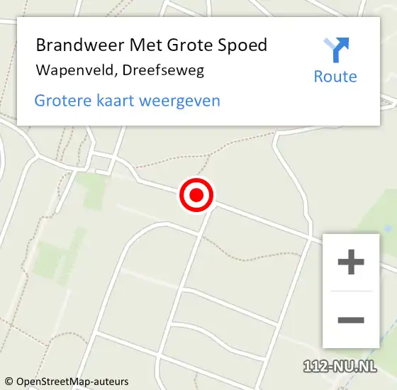 Locatie op kaart van de 112 melding: Brandweer Met Grote Spoed Naar Wapenveld, Dreefseweg op 10 september 2016 14:28