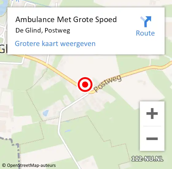 Locatie op kaart van de 112 melding: Ambulance Met Grote Spoed Naar De Glind, Postweg op 10 september 2016 15:06