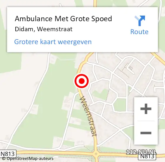 Locatie op kaart van de 112 melding: Ambulance Met Grote Spoed Naar Didam, Weemstraat op 10 september 2016 16:25