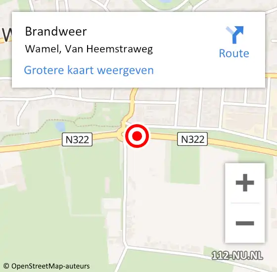 Locatie op kaart van de 112 melding: Brandweer Wamel, Van Heemstraweg op 10 september 2016 16:29