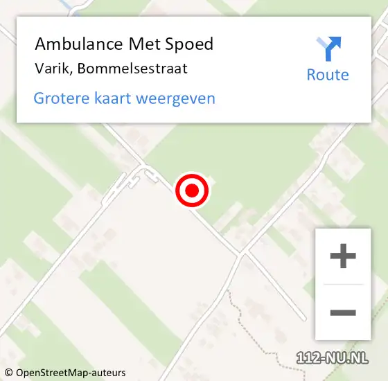 Locatie op kaart van de 112 melding: Ambulance Met Spoed Naar Varik, Bommelsestraat op 10 september 2016 16:31