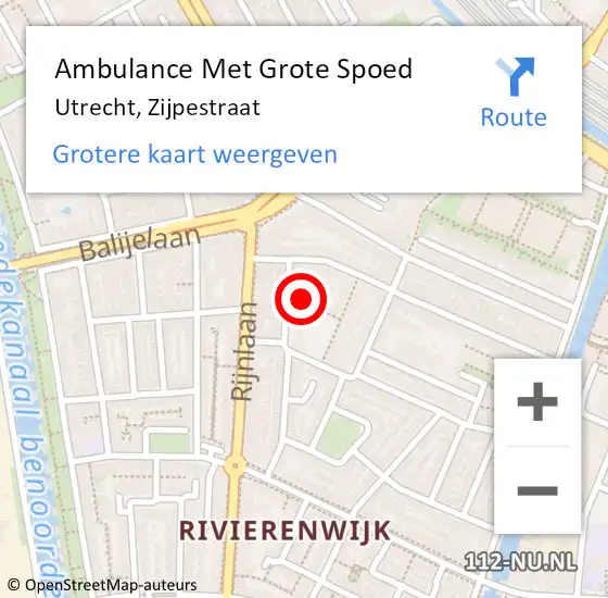 Locatie op kaart van de 112 melding: Ambulance Met Grote Spoed Naar Utrecht, Zijpestraat op 10 september 2016 17:11