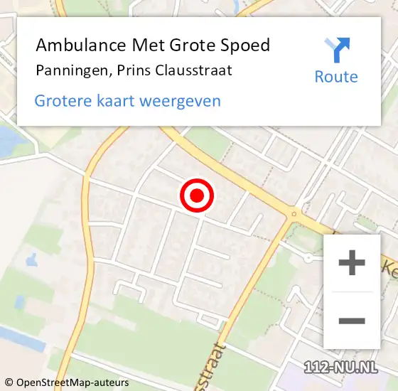 Locatie op kaart van de 112 melding: Ambulance Met Grote Spoed Naar Panningen, Prins Clausstraat op 10 september 2016 17:14