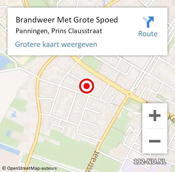 Locatie op kaart van de 112 melding: Brandweer Met Grote Spoed Naar Panningen, Prins Clausstraat op 10 september 2016 17:16