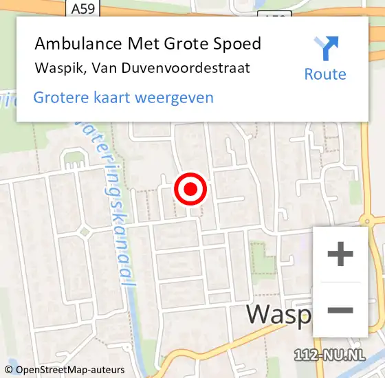 Locatie op kaart van de 112 melding: Ambulance Met Grote Spoed Naar Waspik, Van Duvenvoordestraat op 10 september 2016 19:40