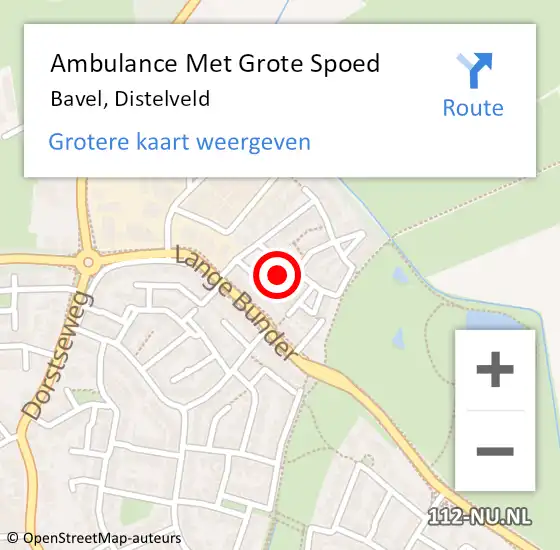 Locatie op kaart van de 112 melding: Ambulance Met Grote Spoed Naar Bavel, Distelveld op 10 september 2016 20:06