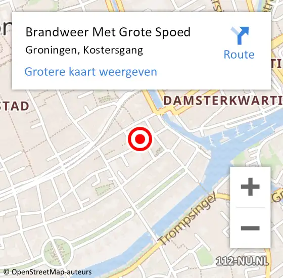 Locatie op kaart van de 112 melding: Brandweer Met Grote Spoed Naar Groningen, Kostersgang op 10 september 2016 21:02