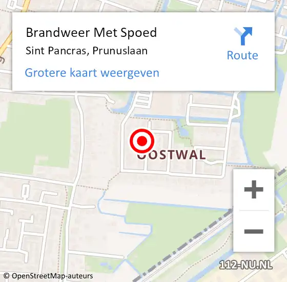 Locatie op kaart van de 112 melding: Brandweer Met Spoed Naar Sint Pancras, Prunuslaan op 10 september 2016 21:24