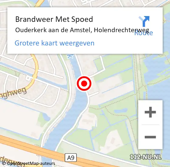 Locatie op kaart van de 112 melding: Brandweer Met Spoed Naar Ouderkerk aan de Amstel, Holendrechterweg op 10 september 2016 22:00