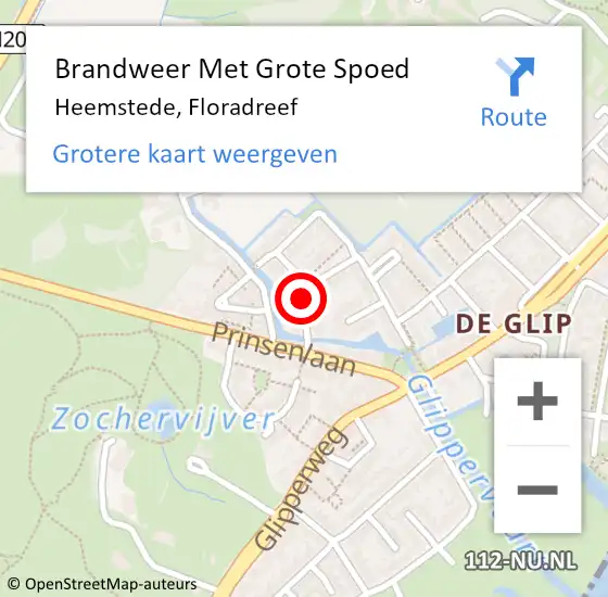 Locatie op kaart van de 112 melding: Brandweer Met Grote Spoed Naar Heemstede, Floradreef op 11 september 2016 00:37