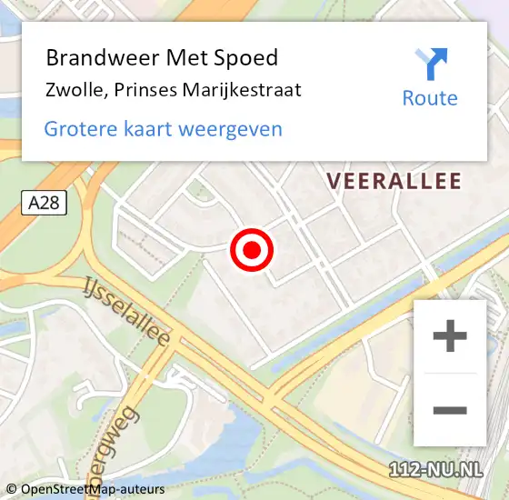 Locatie op kaart van de 112 melding: Brandweer Met Spoed Naar Zwolle, Prinses Marijkestraat op 11 september 2016 02:12