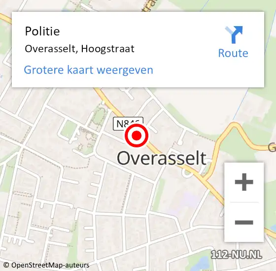 Locatie op kaart van de 112 melding: Politie Overasselt, Hoogstraat op 11 september 2016 03:44