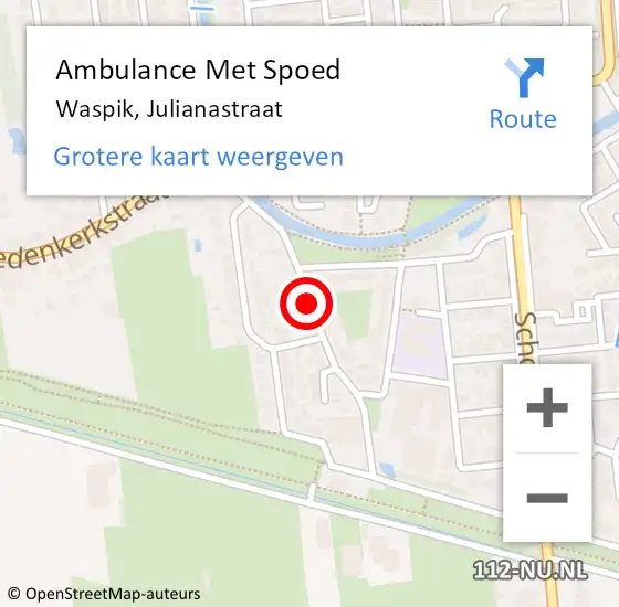 Locatie op kaart van de 112 melding: Ambulance Met Spoed Naar Waspik, Julianastraat op 11 september 2016 06:54