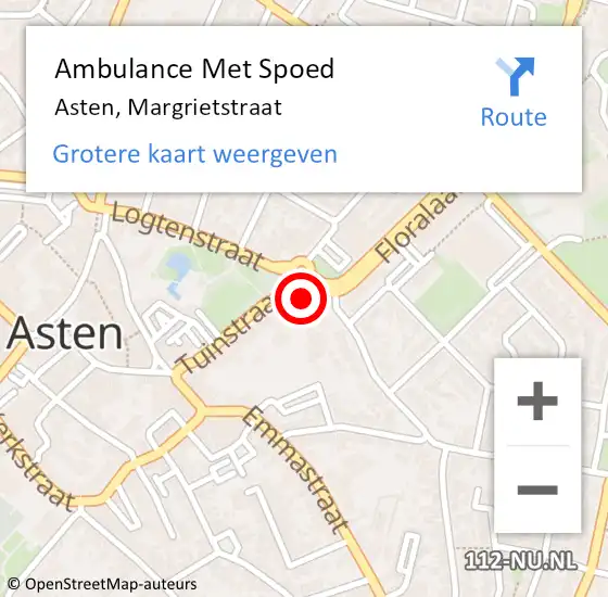 Locatie op kaart van de 112 melding: Ambulance Met Spoed Naar Asten, Margrietstraat op 11 september 2016 07:25