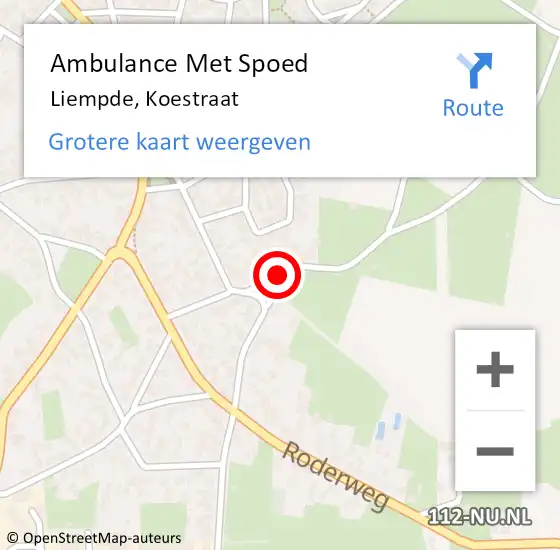 Locatie op kaart van de 112 melding: Ambulance Met Spoed Naar Liempde, Koestraat op 11 september 2016 11:15