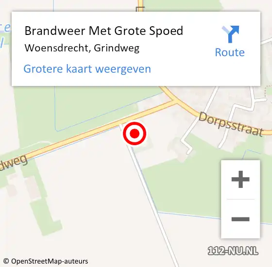 Locatie op kaart van de 112 melding: Brandweer Met Grote Spoed Naar Woensdrecht, Grindweg op 11 september 2016 11:59