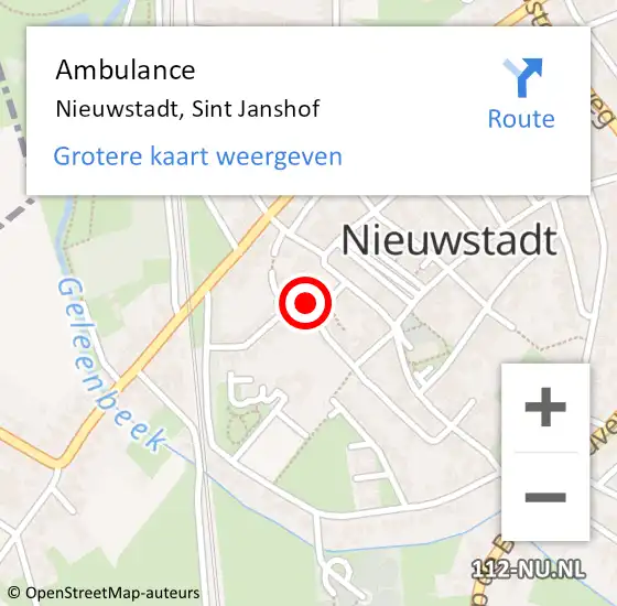 Locatie op kaart van de 112 melding: Ambulance Nieuwstadt, Sint Janshof op 11 september 2016 12:06