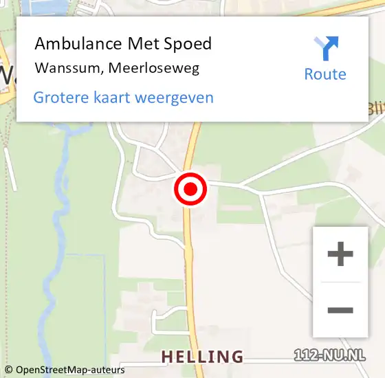 Locatie op kaart van de 112 melding: Ambulance Met Spoed Naar Wanssum, Meerloseweg op 11 september 2016 12:43