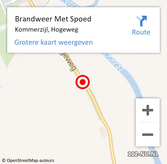 Locatie op kaart van de 112 melding: Brandweer Met Spoed Naar Kommerzijl, Hogeweg op 11 september 2016 13:24