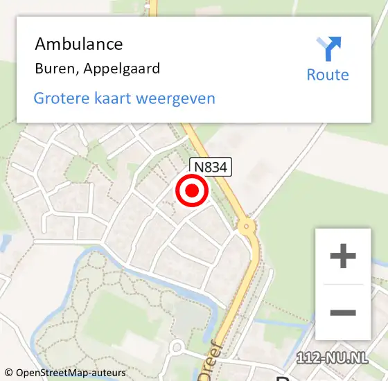 Locatie op kaart van de 112 melding: Ambulance Buren, Appelgaard op 11 september 2016 13:49