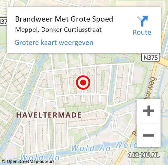 Locatie op kaart van de 112 melding: Brandweer Met Grote Spoed Naar Meppel, Donker Curtiusstraat op 11 september 2016 14:06