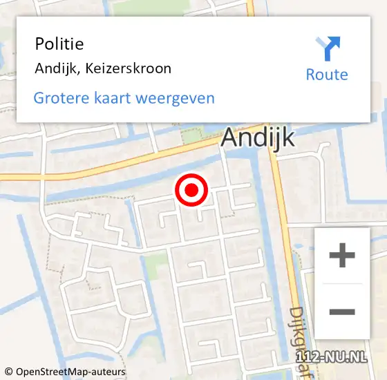 Locatie op kaart van de 112 melding: Politie Andijk, Keizerskroon op 11 september 2016 14:15