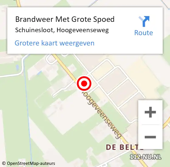 Locatie op kaart van de 112 melding: Brandweer Met Grote Spoed Naar Schuinesloot, Hoogeveenseweg op 11 september 2016 14:20