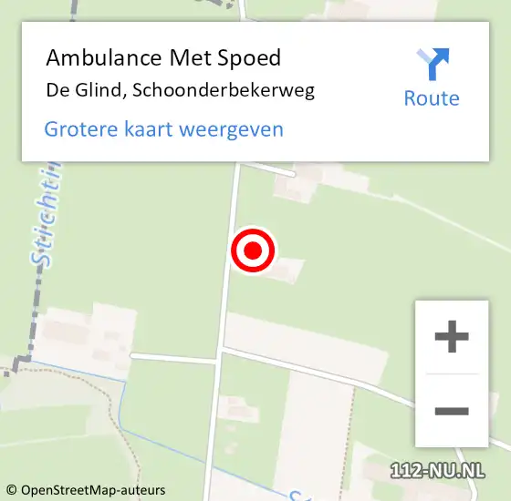 Locatie op kaart van de 112 melding: Ambulance Met Spoed Naar De Glind, Schoonderbekerweg op 11 september 2016 14:53